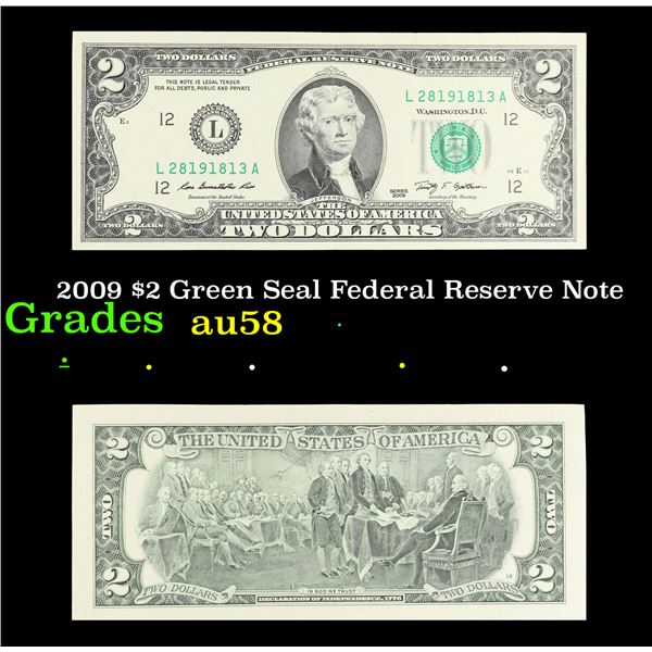 2009 $2 Green Seal Federal Reserve Note Grades Choice AU/BU Slider
