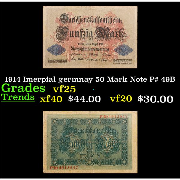1914 Imerpial germnay 50 Mark Note P# 49B Grades vf+