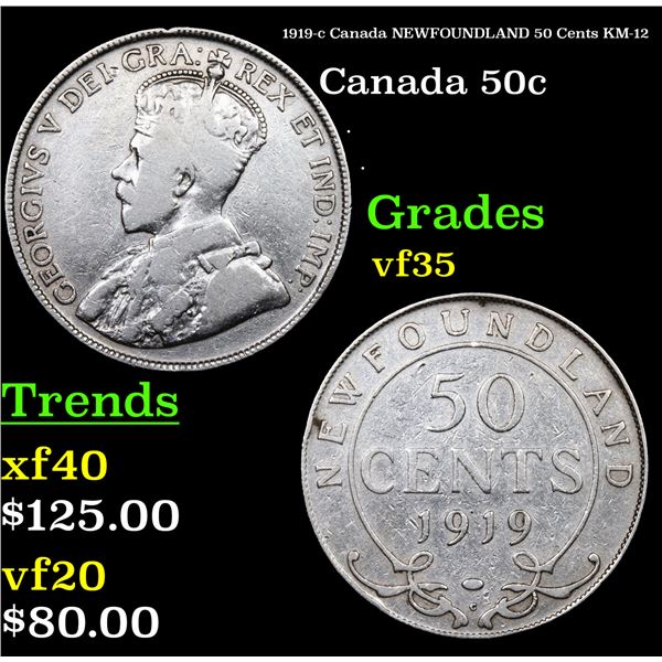 1919-c Canada NEWFOUNDLAND 50 Cents KM-12 Grades vf++