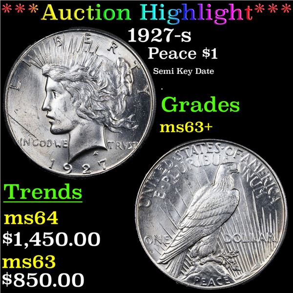 ***Auction Highlight*** 1927-s Peace Dollar $1 Graded Select+ Unc BY USCG (fc)