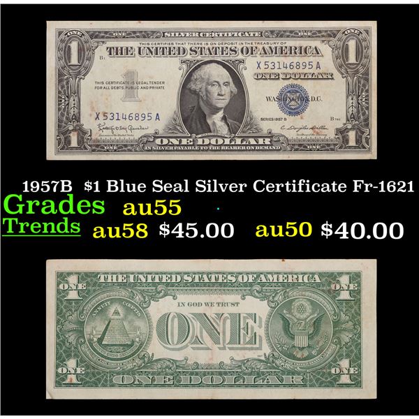 1957B  $1 Blue Seal Silver Certificate Fr-1621 Grades Choice AU
