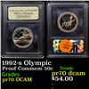 Image 1 : Proof 1992-s Olympic Modern Commem Half Dollar 50c Graded GEM++ Proof Deep Cameo By USCG