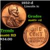 Image 1 : 1952-d Lincoln Cent 1c Grades Gem+ Unc RD