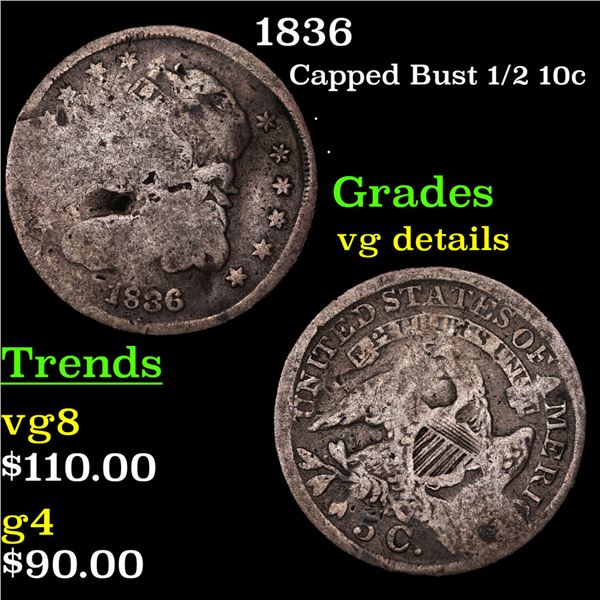 1836 Capped Bust Half Dime 1/2 10c Grades vg details