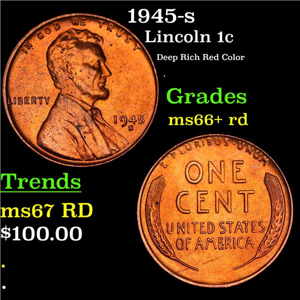 1945-s Lincoln Cent 1c Grades GEM++ RD