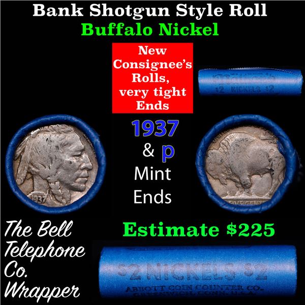 Buffalo Nickel Shotgun Roll in Old Bank Style 'Abbott Coin Counter' Wrapper 1937 & p Mint Ends