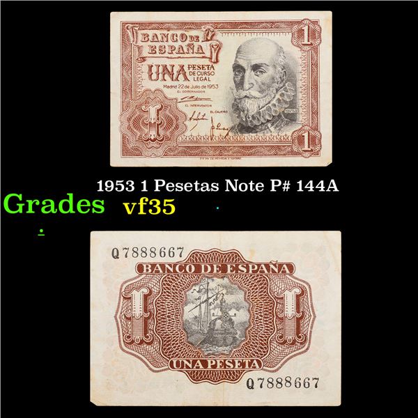 1953 1 Pesetas Note P# 144A Grades vf++