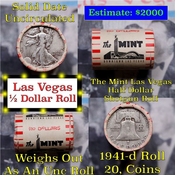 ***Auction Highlight*** Old Casino 50c Roll $10 Halves Las Vegas Casino The Mint 1941 walker & D fra