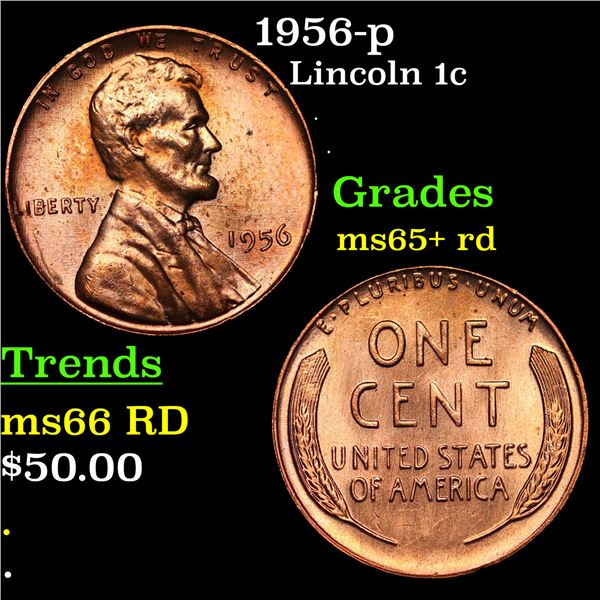 1956-p Lincoln Cent 1c Grades Gem+ Unc RD
