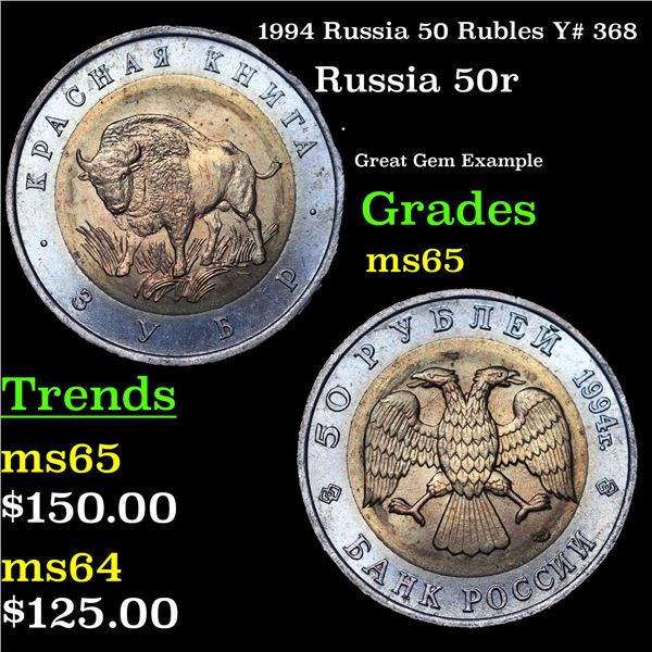 1994 Russia 50 Rubles Y# 368 Grades GEM Unc
