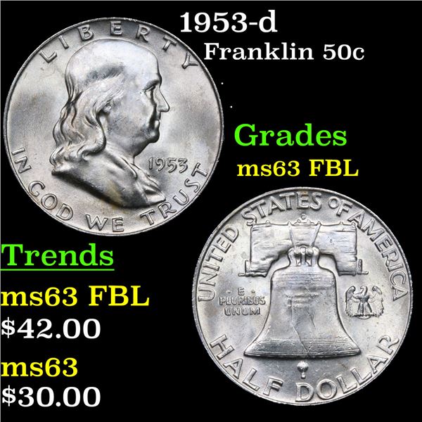 1953-d Franklin Half Dollar 50c Grades Select Unc FBL