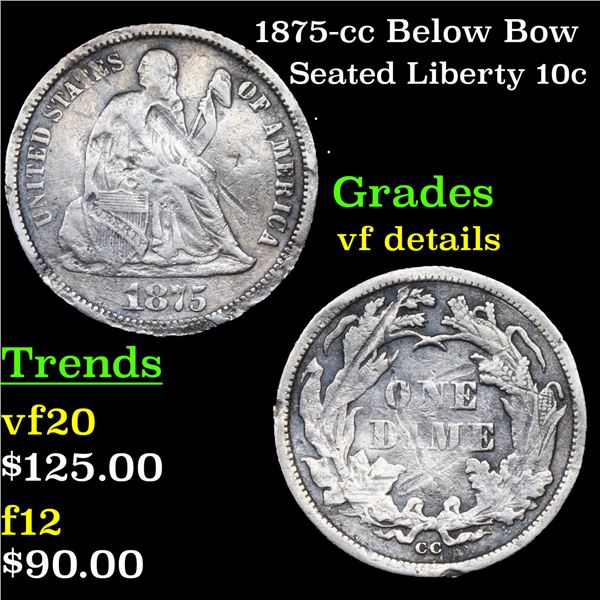 1875-cc Below Bow Seated Liberty Dime 10c Grades vf details