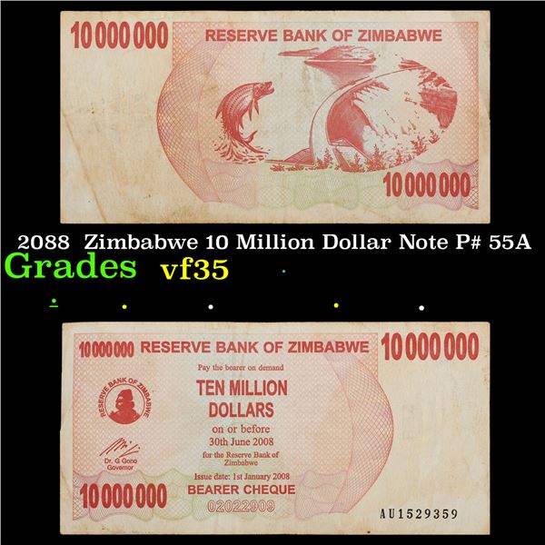 2088  Zimbabwe 10 Million Dollar Note P# 55A Grades vf++