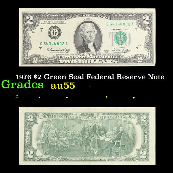 1976 $2 Green Seal Federal Reserve Note Grades Choice AU