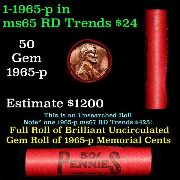 Shotgun Lincoln 1c roll, 1965-p 50 pcs Steel-Strong Wrapper.
