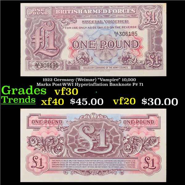 Set of 2 Concecutive 1950 Great Britain 1 pound Military Payment Note  P# m22A Grades CU