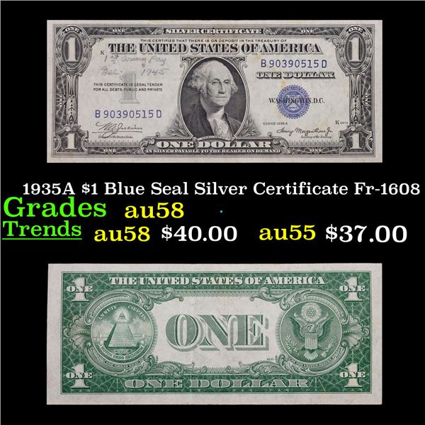 1935A $1 Blue Seal Silver Certificate Fr-1608 Grades Choice AU/BU Slider
