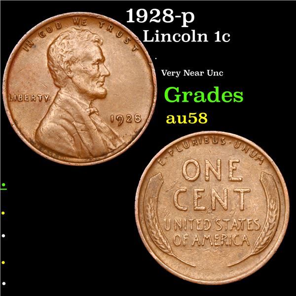 1928-p Lincoln Cent 1c Grades Choice AU/BU Slider