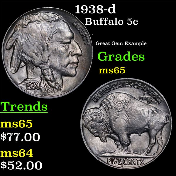 1938-d Buffalo Nickel 5c Grades GEM Unc