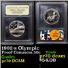 Image 1 : Proof 1992-s Olympic Modern Commem Half Dollar 50c Graded GEM++ Proof Deep Cameo By USCG