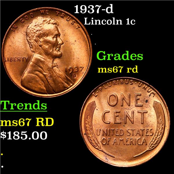 1937-d Lincoln Cent 1c Grades GEM++ Unc RD