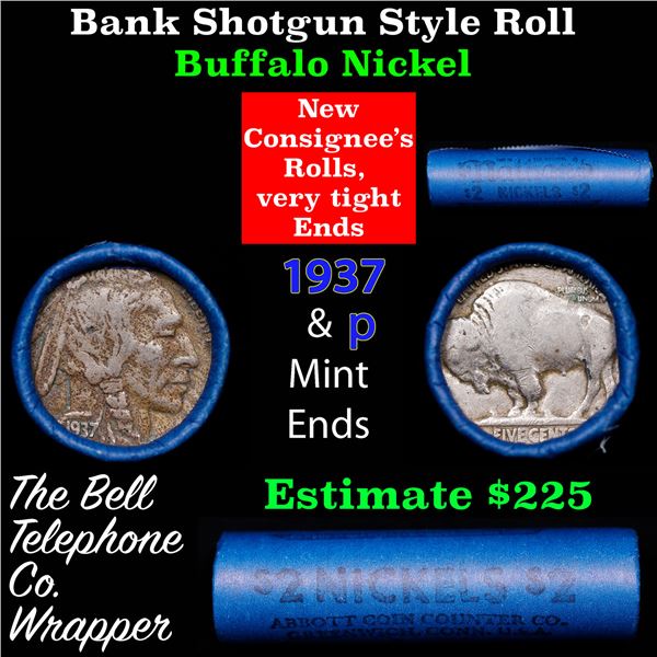 Buffalo Nickel Shotgun Roll in Old Bank Style 'Nathan's' Wrapper 1937 & p Mint Ends