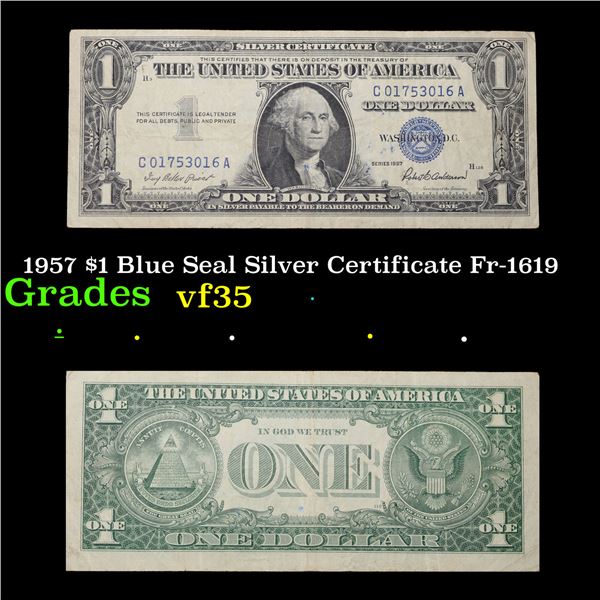 1957 $1 Blue Seal Silver Certificate Fr-1619 Grades vf++