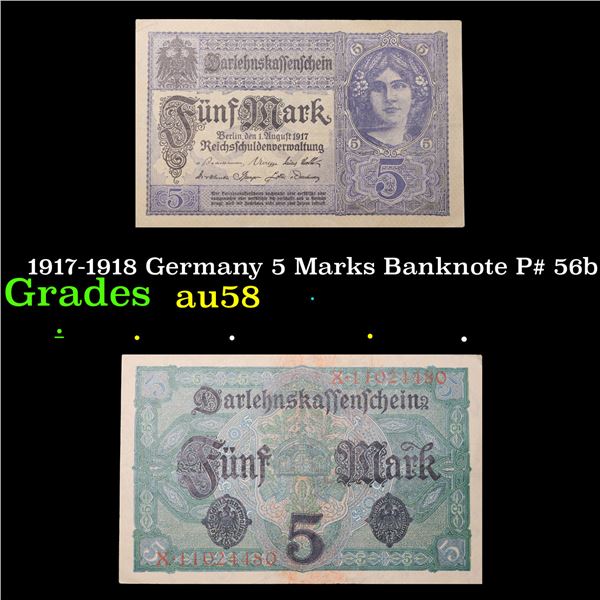 1917-1918 Germany 5 Marks Banknote P# 56b Grades Choice AU/BU Slider