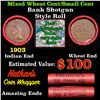 Image 1 : Mixed small cents 1c orig shotgun roll, Wheat Cent, 1903 Indian Cent other end, Nathan's Brandt Wrap