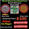Image 1 : Mixed small cents 1c orig shotgun roll, 1930-s Steel Cent, Wheat Cent other end, Nathan's Brandt Wra