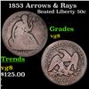 Image 1 : 1853 Arrows & Rays Seated Half Dollar 50c Grades vg, very good