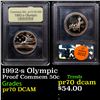 Image 1 : Proof 1992-s Olympic Modern Commem Half Dollar 50c Graded GEM++ Proof Deep Cameo By USCG