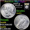 Image 1 : ***Auction Highlight*** 1927-p Peace Dollar $1 Graded GEM+ Unc BY USCG (fc)
