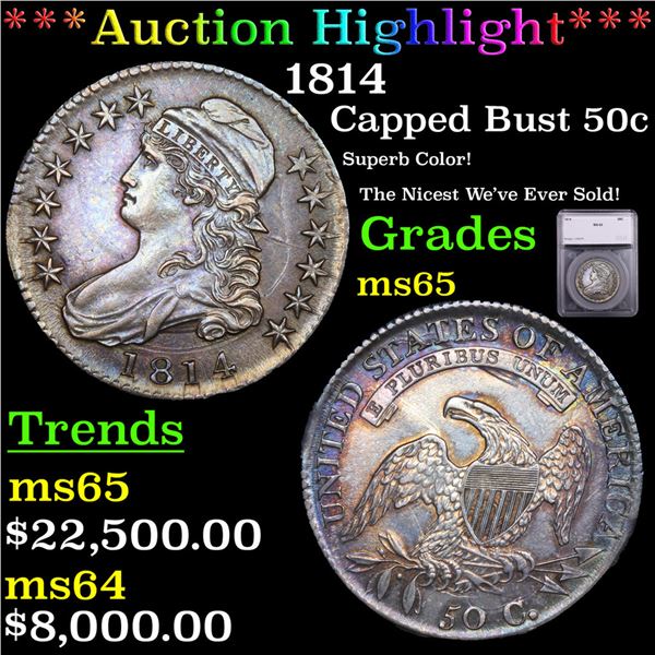 ***Auction Highlight*** 1814 Capped Bust Half Dollar 50c Graded ms65 By SEGS (fc)