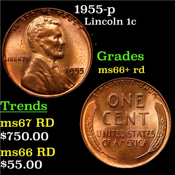 1955-p Lincoln Cent 1c Grades GEM++ RD