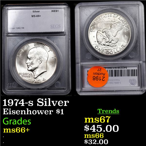 1974-s Silver Eisenhower Dollar $1 Graded ms66+ BY SEGS