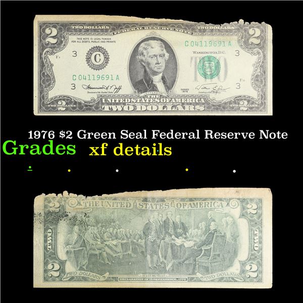 1976 $2 Green Seal Federal Reserve Note Grades xf details