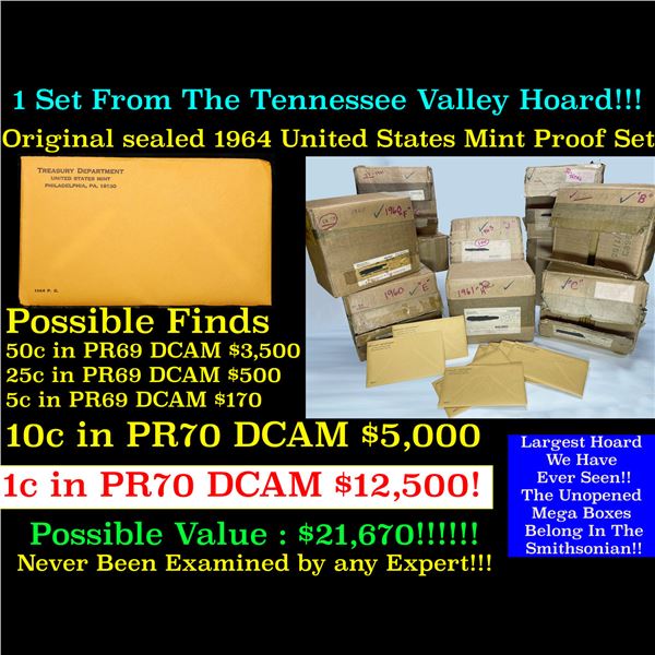 ***Auction Highlight*** Original sealed 1964 United States Mint Proof Set Tennessee Valley Hoard. (f