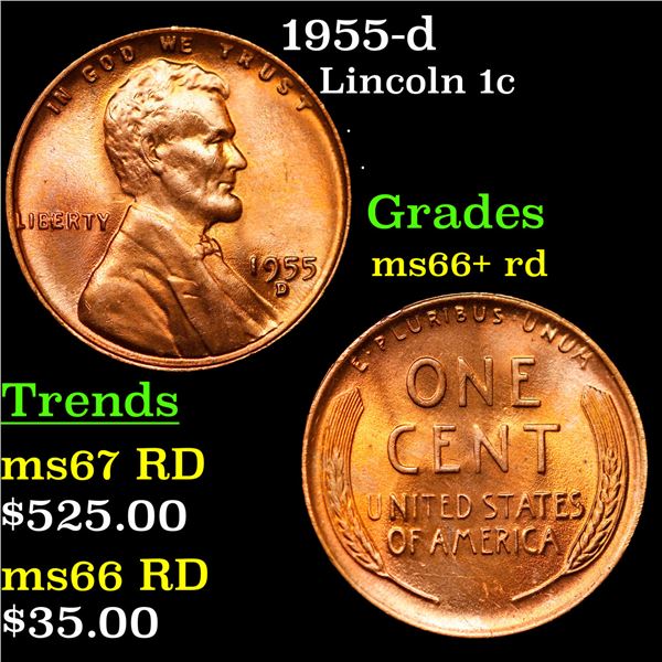 1955-d Lincoln Cent 1c Grades GEM++ RD