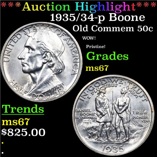 ***Auction Highlight*** 1935/34-p Boone Old Commem Half Dollar 50c Graded GEM++ Unc BY USCG (fc)