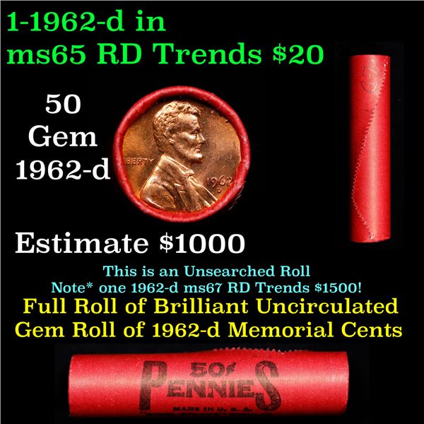 Shotgun Lincoln 1c roll, 1962-d 50 pcs Steel-Strong Wrapper.