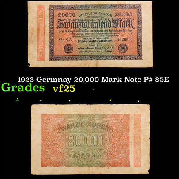 1923 Germnay 20,000 Mark Note P# 85E Grades vf+