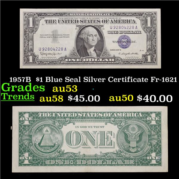 1957B  $1 Blue Seal Silver Certificate Fr-1621 Grades Select AU
