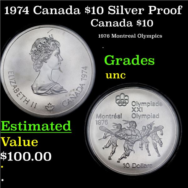 1974 Canada $10 Silver Proof Grades Brilliant Uncirculated