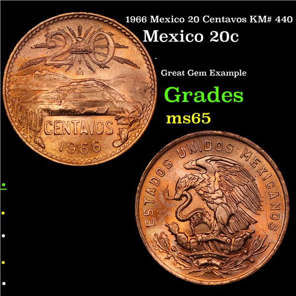 1966 Mexico 20 Centavos KM# 440 Grades GEM Unc