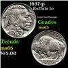 Image 1 : 1937-p Buffalo Nickel 5c Grades GEM Unc