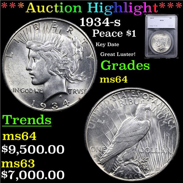 ***Auction Highlight*** 1934-s Peace Dollar $1 Graded ms64 By SEGS (fc)