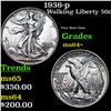 Image 1 : 1936-p Walking Liberty Half Dollar 50c Grades Choice+ Unc