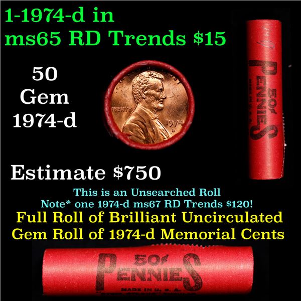 Shotgun Lincoln 1c roll, 1974-d 50 pcs Steel-Strong Wrapper.