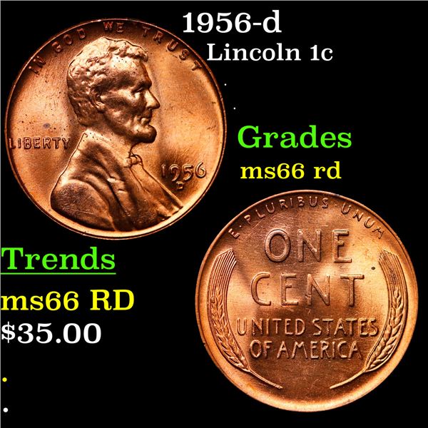 1956-d Lincoln Cent 1c Grades GEM+ Unc RD